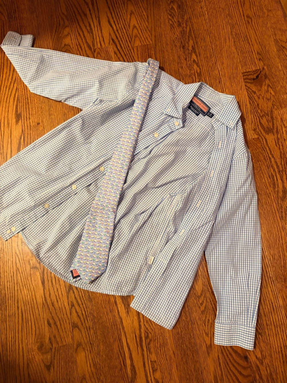 Vineyard Vines Light Blue Micro-Check Button-Down Shirt & Easter Bunny Tie